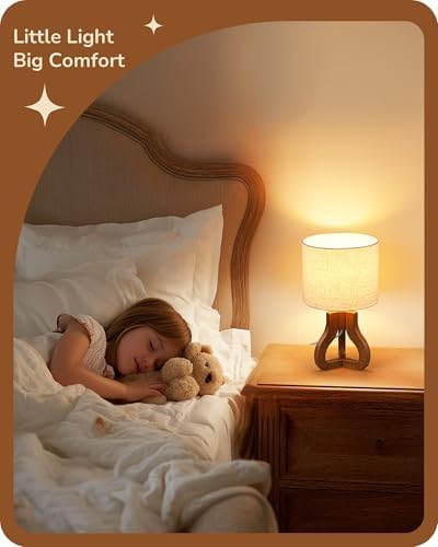 EDISHINE 14.6" Modern Table Lamp, Rose Wood Base Nightstand Lamp, E26 Base