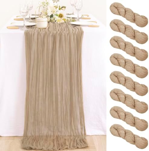 8 Pack Nude Cheesecloth Table Runner 10ft Boho Gauze Taupe Home Decor