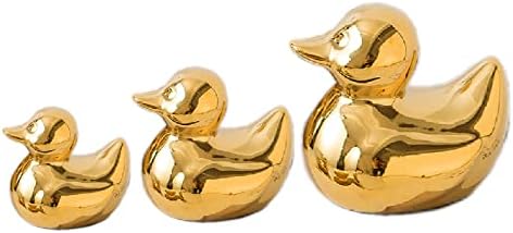 Golden Ceramic Duck Figurines，Home Decor Animal Sculptures and Statues Handmade Artware Decor,Mini Duck Sets 3 PCS