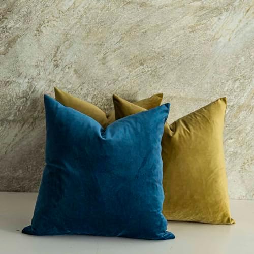 Olive Green Decorative Velvet Throw Pillow Covers 16x16 inch Set of 2 with Zipper Luxury Soft Solid Square Cushion Covers Case for Sofa Couch Bed Living Room