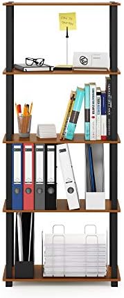 Furinno Turn-N-Tube 5-Tier Multipurpose Shelf / Display Rack / Storage Shelf / Bookshelf, Square Tubes, Light Cherry/Black