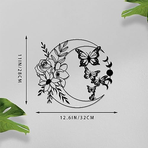 ruelen Moon Butterfly Metal Wall Decor Boho Wall Art Floral Wall Hanging | Home for Indoor Living Room Bedroom Bathroom Outdoor Garden Yard Fence Farmhouse Decoration (Moon Butterflies)