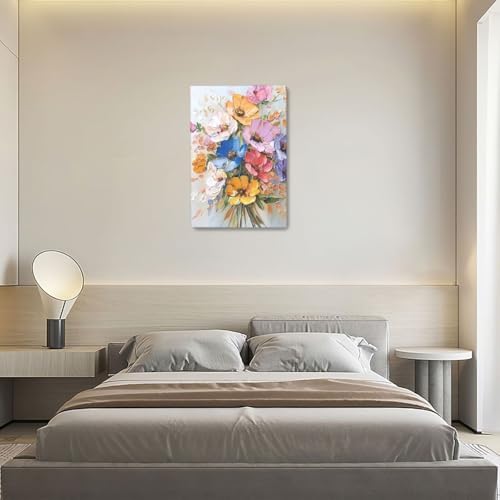 Crekviy Colorful Flower Wall Art Floral Wall Decor Country Wildflower Canvas Prints Painting Botanical Pictures Decoration for Bathroom Bedroom Living Room Framed Artwork Girls Gifts 16"x24"