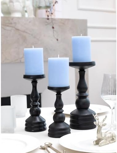 CANDWAX 3x4 inch Pillar Candles Set of 3 – Unscented Dripless Rustic Light Blue Candles for Decor, Centerpieces, Gender Reveal Party