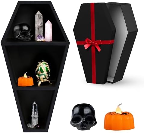 MANNY'S MYSTERIOUS ODDITIES Coffin Shelf Set, Small, Black, 14x7 Inches