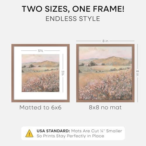 Homeforia 8x8 Mocha Picture Frame, High-End Metal, 6x6 Mat, Glass