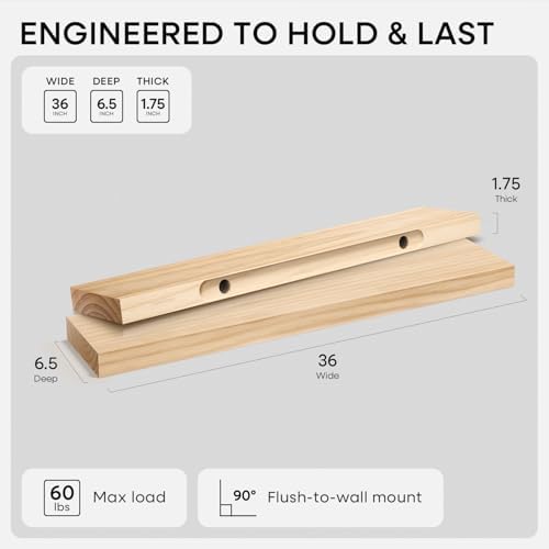 Homeforia 36 Inch Floating Shelves, High-End Solid Pine Wood, Set of 2