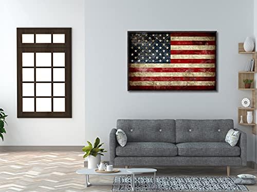 Pyradecor Walnut Framed Canvas Wall Art Large Old Vintage American Flag Canvas Prints Abstract Pictures Paintings for Living Room Office Home Decorations