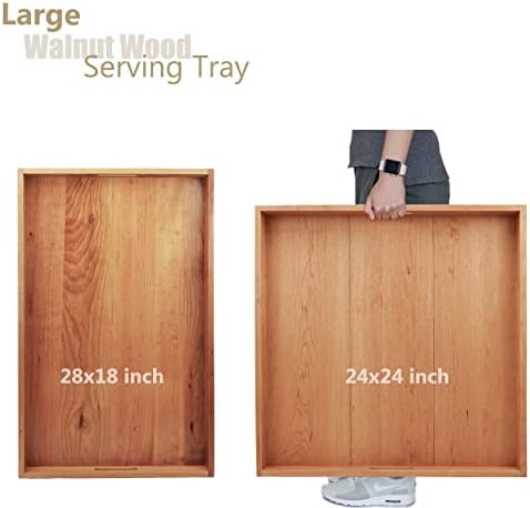 28"x 18" Extra Large Rectangle Cherry Wood Ottoman Tray