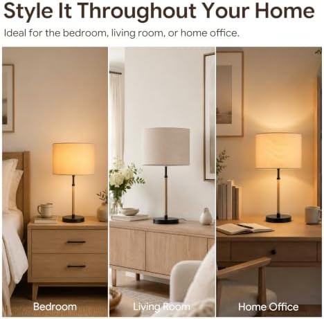 BySea Nordic Table Lamp, Bedside Lamp with Linen Shade and Rope Accent