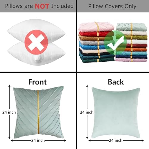 Velvet Throw Pillow Covers 24x24 Pack of 2 Gold Decor Mint Green