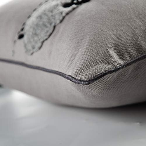 JWH Sheeps Pillow Cover Decorative Animal Embroidery Accent Pillow Case Lumbar Cushion Cotton Pillowcase for Sofa Couch Bed Living Room 12x20 Inch White Gray