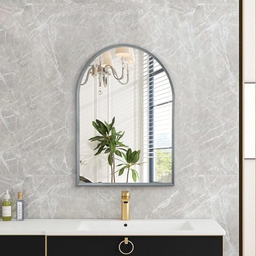 Arch Wall-Mounted Mirror Aluminum Alloy Frame Bathroom Wall Mirror for Vanity Living Room, Bedroom Entryway Room Home Decor 20"x16"