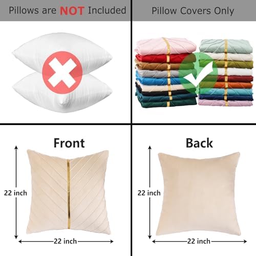 Velvet Throw Pillow Covers 22x22 inch Pack of 2 Gold Decor Cream
