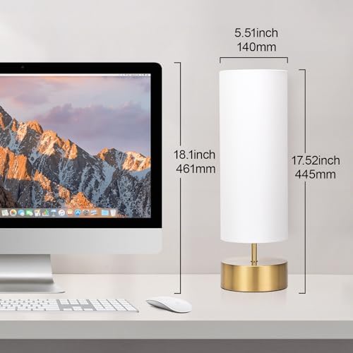 3-Way Dimmable Table Lamp, Touch Control Gold Bedside Lamp with White Shade