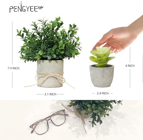 4 Pack Small Fake Plants in Pulp Pot for Home Decor