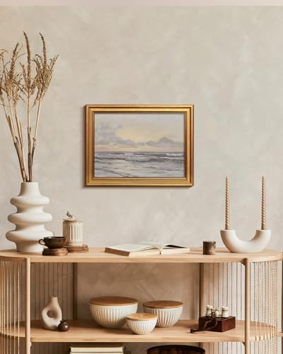 WHASAYART Gold Framed Vintage Wall Art for Living Room, Landscape Painting Prints Shelf Decor for Kitchen, Aesthetic Bedroom Wall Art, Christmas Gifts for Friends or Family (Sea or Sky - 12"x16")