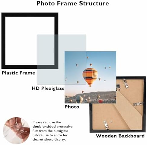 7x7 Picture Frame Set of 6 Black for Wall Hanging or Tabletop, Wall Mounting Horizontally or Vertically, 7 x 7 Square Wall Gallery Poster Photo Frame with Shatter Resistant Plexiglass, 6 Pack, Black
