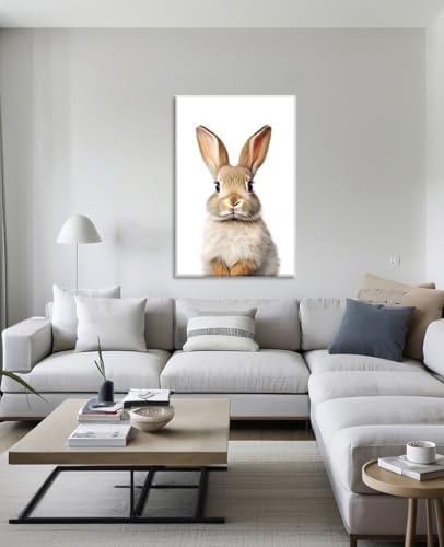 LYUNSHUO Bunny Canvas Wall Art Nursery Wall Decor Cute Rabbit Picture White Poster Animal Painting Minimalism Artwork for Kids Room Living Room Bedroom Home Decorations - 16.00"x24.00"