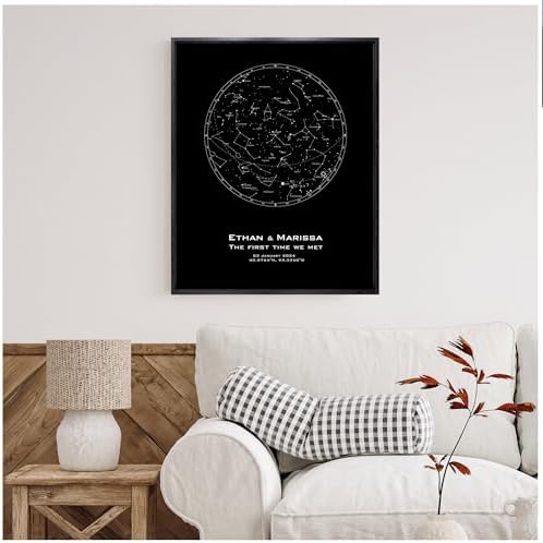Custom Star Map - Personalized constellation prints available as framed, unframed, canvas prints, or canvas posters. Perfect for weddings, anniversaries, and special occasions Black