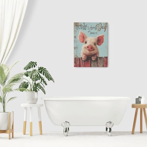 Farmhouse Pig Wall Decor Funny Pig Canvas Wall Art Rustic Pictures Painting Vintage Farm Animal Home Decoration Artwork Framed Gifts for Women Girl Living Room Bedroom Bathroom Office 12"x16"