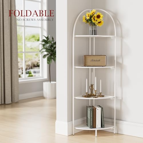 Crofy 4-Tier Foldable Corner Shelf, Metal White Frame & Shelves