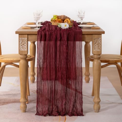 Burgundy Gauze Cheesecloth Table Runner 10ft Rustic Dinning Decor