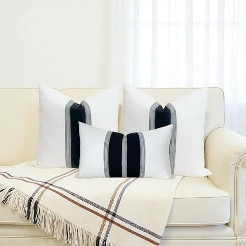 Slow Cow Black White Patchwork Throw Pillow Covers 18 x 18 Inch Pack of 2