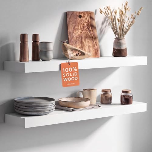 Homeforia 30 Inch Floating Shelves, High-End Solid Pine Wood, Set of 4