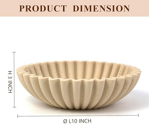 YMXYJM Large Decorative Bowl, Modern Handicraft Bowls for Home Decor, Decorative Fruit Bowl for Kitchen Counter, Ruffle Decor, Stylish Key Bowl for Entry Table, Artificial Travertine Beige