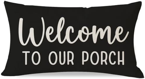 PANDICORN Outdoor Throw Pillow Cover 12x20 Inch Welcome to Our Porch, Black