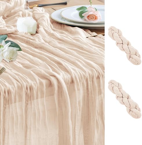 Wokceer Cheesecloth Table Runner Beige 10FT Boho Gauze Runner, 2 Pack
