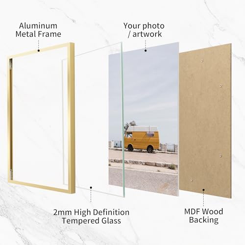 Fun Memories 19x25 Metal Picture Frame - High End Aluminum Frames with Real Glass for Diplomas, Certificates, and Wall Art, Mounts Horizontally or Vertically, Gold, 1 Pack