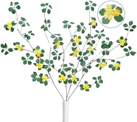 4Pcs 38.8 inches Artificial Tree Branches and Twigs Faux Plant Stems for Tall Vase, Home, Hotel, Office, Store Decor (Leaf with Yellow Flowers)