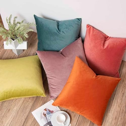 Throw Pillow Covers Set of 2 Velvet Cushion Covers 14x14,Burnt Orange