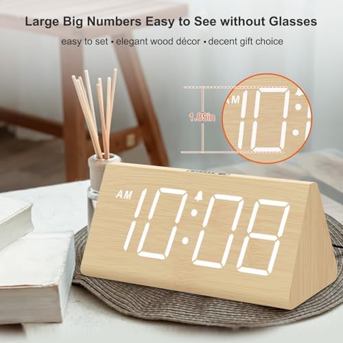 DreamSky Wooden Digital Alarm Clock for Bedrooms Desk with Large Numbers