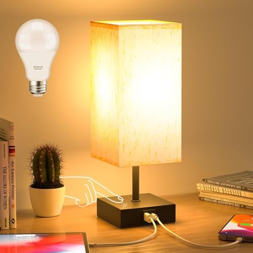 comzler Bedside Table Lamp Touch Control with USB A+ C Nightstand Lamps