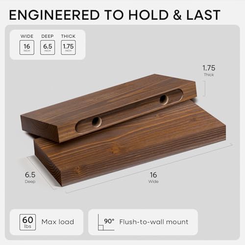 Homeforia 16 Inch Floating Shelves, High-End Solid Pine Wood, Set of 3