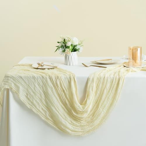Sioloc 10 Pack Beige Cheesecloth Table Runner 120'' x 35'',Spring Easter Decor Soft Gauze Boho Wedding Table Decor for 10ft Table Birthday Party,Baby Shower, Bridal Shower, Home & Event Decor