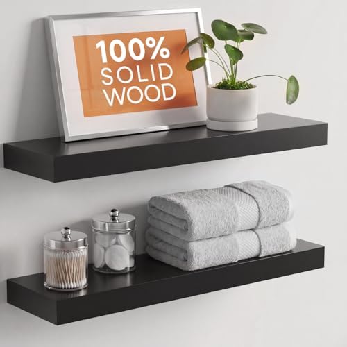 Homeforia 24 Inch Floating Shelves, High-End Solid Pine Wood, Set of 3