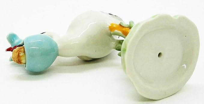WitnyStore Tiny 3½" High White Stork Bringing Baby in Blue Bundle Figurine - Miniature Hand Made Ceramic Birds Aves Colorful Porcelain Feathered Animals Cute Decorative Collectible Figures Décor Gifts