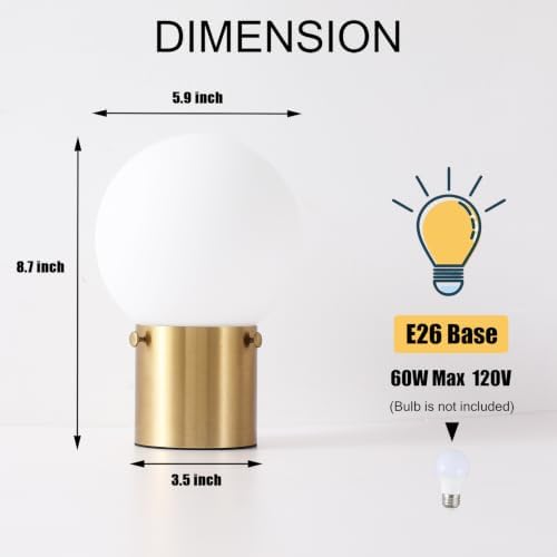 Somniferous Gold Table Lamps Set of 2, Small Bedside Lamps with Frosted Glass Globe Shade, Mid Century Modern Lamp, Nightstand Lamps for Bedroom Living Room Dorm, 7W LED Bulb Included