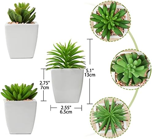 Hollyone Small Faux Succulents in White Ceramic Pot 3Pcs Artificial Succulents Fake Plant Gifts Home Decor Accents Centerpieces Bathroom Decor Mum Gifts Greenery Decoration Succulents Wedding