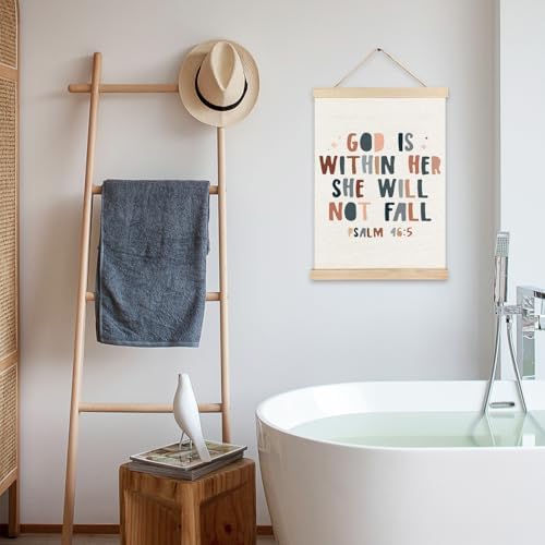 LZYRF God Is Within Her She Will Not Fall Christian Wall Art Poster Framed, Psalm 46:5 Bible Verse Religious Canvas Prints Wall Decor for Home Girls Bedroom Dorm Office, 12x16 Inch