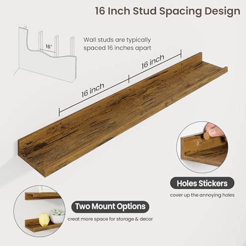 Axeman 40 Inch Floating Shelves, Brown Picture Ledge Shelf Set of 3