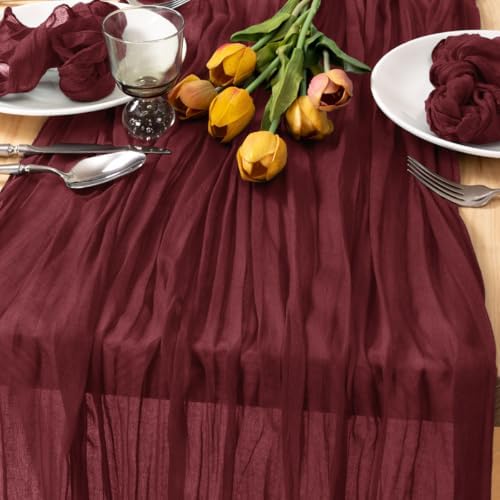 Burgundy Gauze Cheesecloth Table Runner 10ft Rustic Dinning Decor