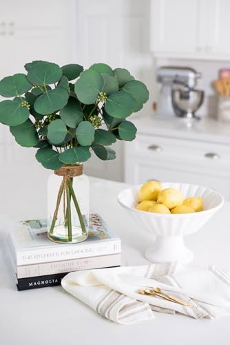 Artificial Eucalyptus Stems Fake Plants in Glass Vase with Faux Water