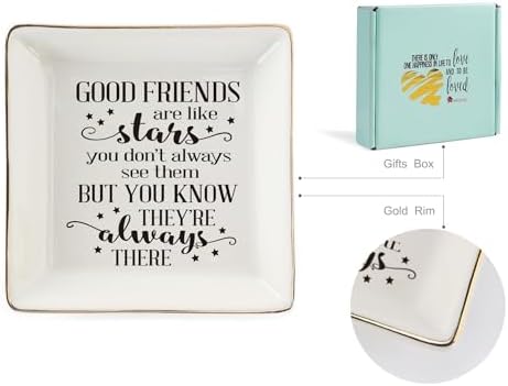 HOME SMILE Good Friends Bestie Birthday Gifts for Women Her Ring Trinket Dish Jewelry Tray-Good Friends are Like Stars - You Don't Always See Them But You Know They're Always There, Friendship Gifts