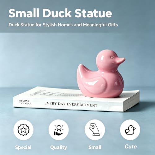 Pink Ceramic Duck Figurines, Mini Ducks Statues for Computer Decor, Desk