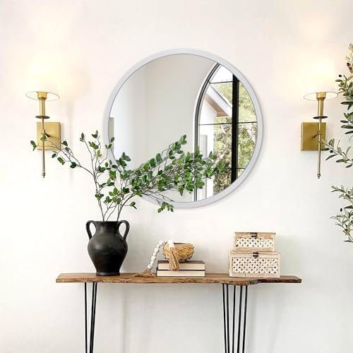 JJUUYOU Round Mirror Sliver Round Wall Mirror Metal Frame Bathroom Mirrors Circle Mirrors for Wal Living Room Bedroom Vanity Entryway Hallway 20 inch